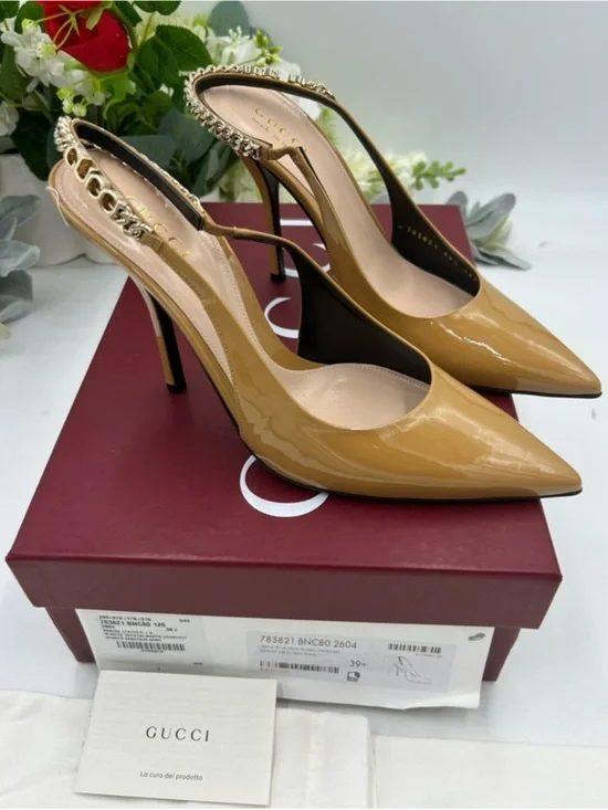 Women's Gucci Signoria chain patent sling back pumps size 39.5 made in Italy - Picture 8 of 8